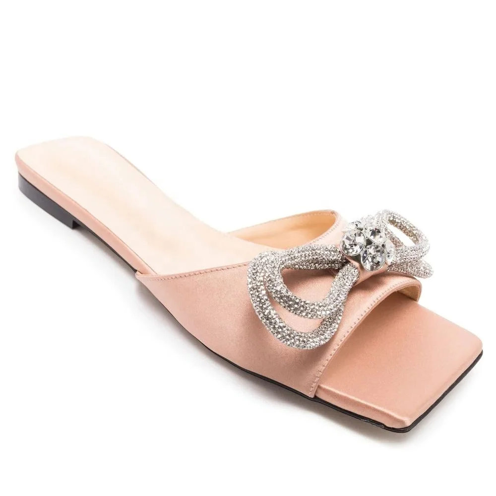 Celeste - Crystal Bow Flat Sandals