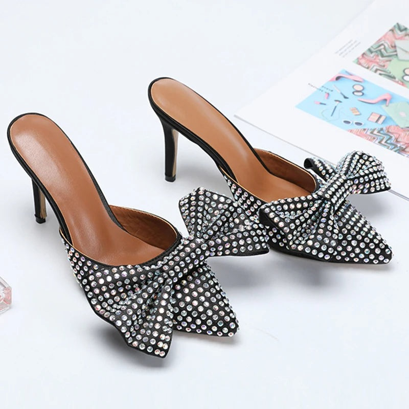 Gwen - Pointed Toe Rhinestone Kitten Heel