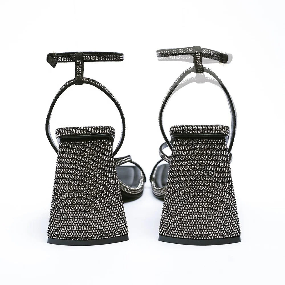 Ashley - Square Toe Rhinestone Heeled Sandal