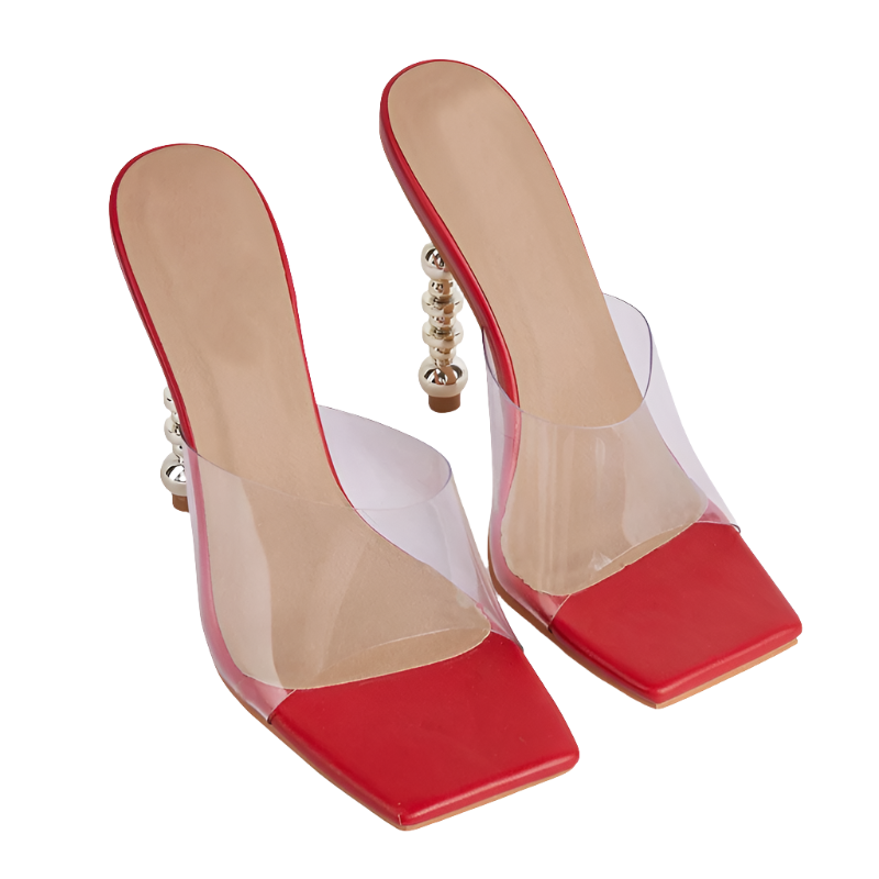 Estelle - Clear Slip-On Golden Heel Mule