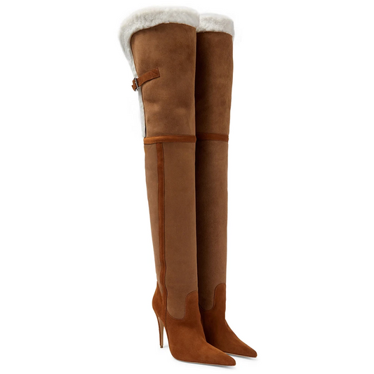 Natasha - Thigh High Stiletto Faux Fur Boot