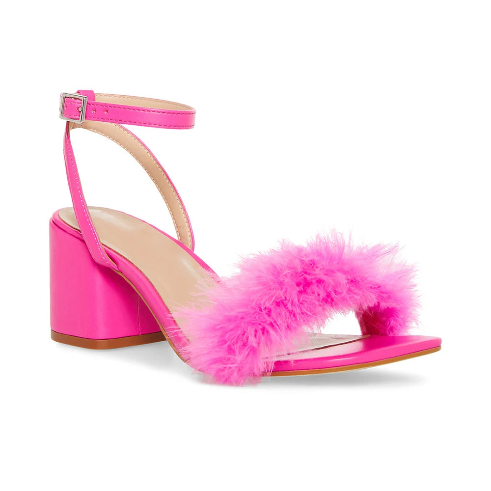 Amanda - Feathered Chunky Heel Sandal