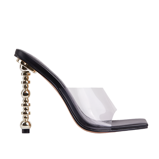 Estelle - Clear Slip-On Golden Heel Mule