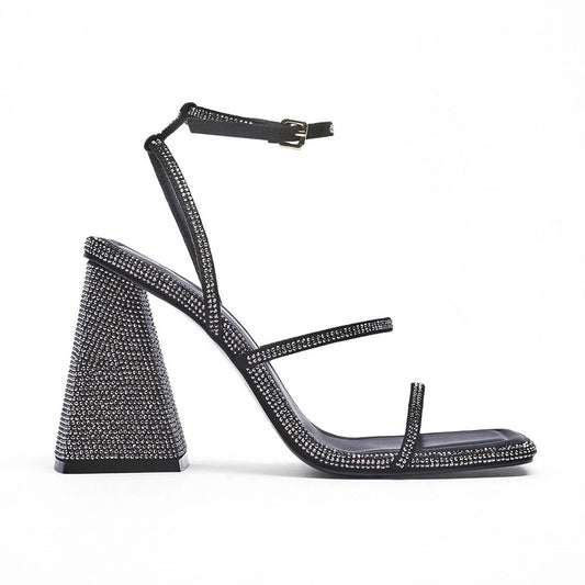 Ashley - Square Toe Rhinestone Heeled Sandal