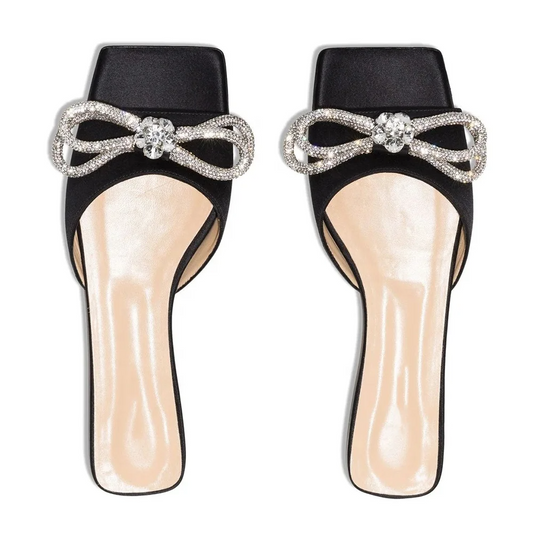Celeste - Crystal Bow Flat Sandals