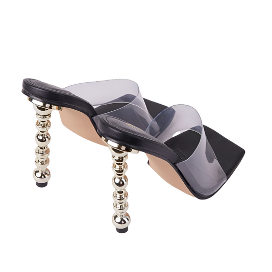 Estelle - Clear Slip-On Golden Heel Mule