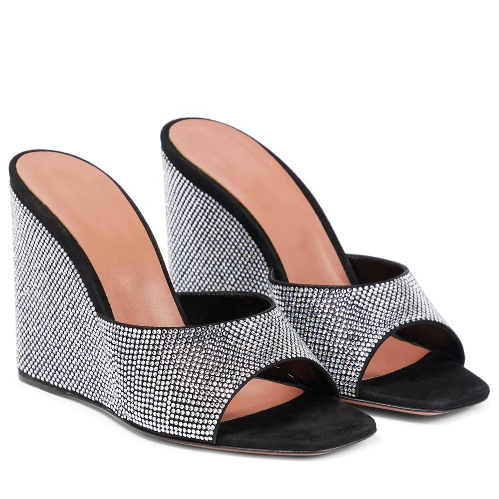 Alyssa - Rhinestone Studded Wedge Heel Sandal