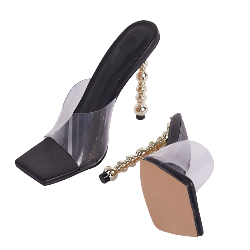 Estelle - Clear Slip-On Golden Heel Mule