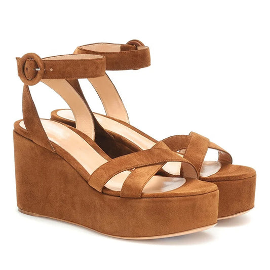 Darla - Round Toe Buckled Wedge Heel