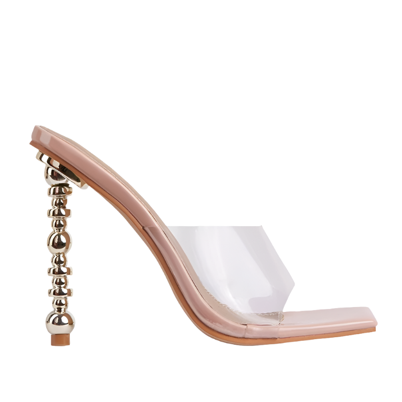 Estelle - Clear Slip-On Golden Heel Mule