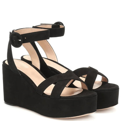 Darla - Round Toe Buckled Wedge Heel