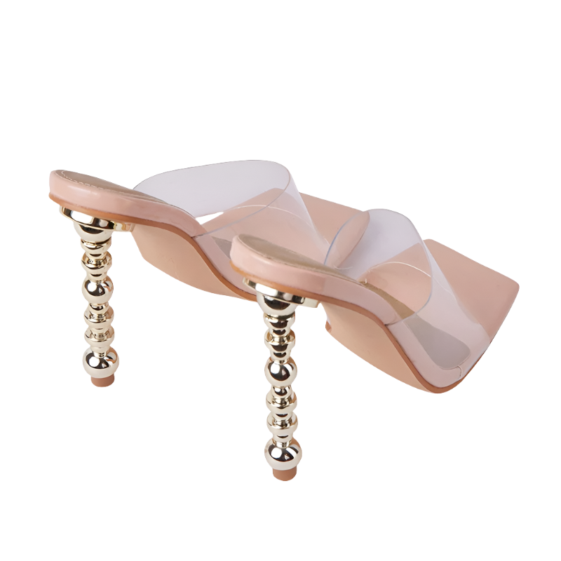 Estelle - Clear Slip-On Golden Heel Mule
