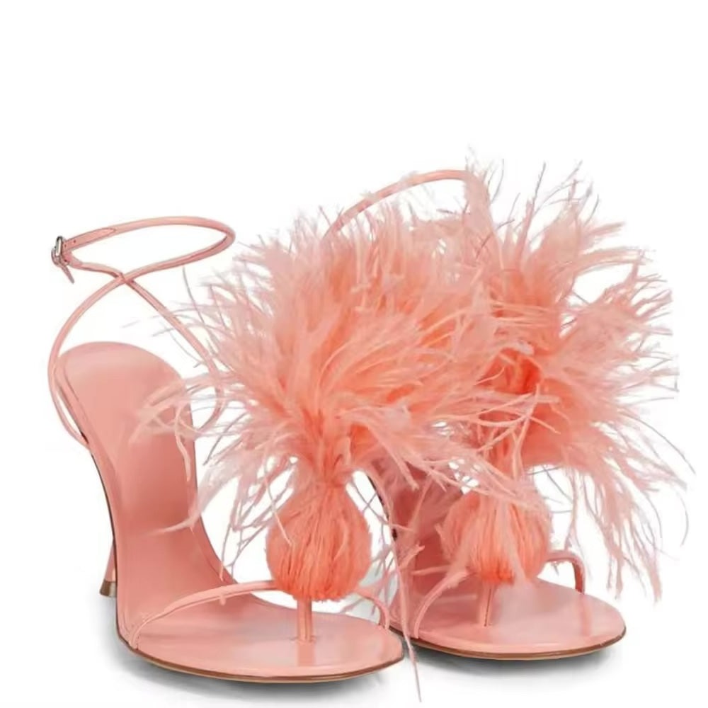 Heather - Feathered Toe Heeled Sandal