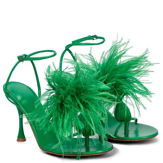 Heather - Feathered Toe Heeled Sandal