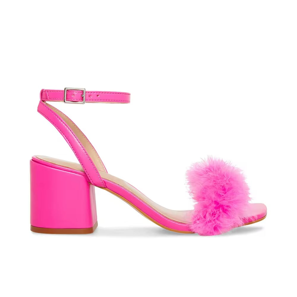 Amanda - Feathered Chunky Heel Sandal